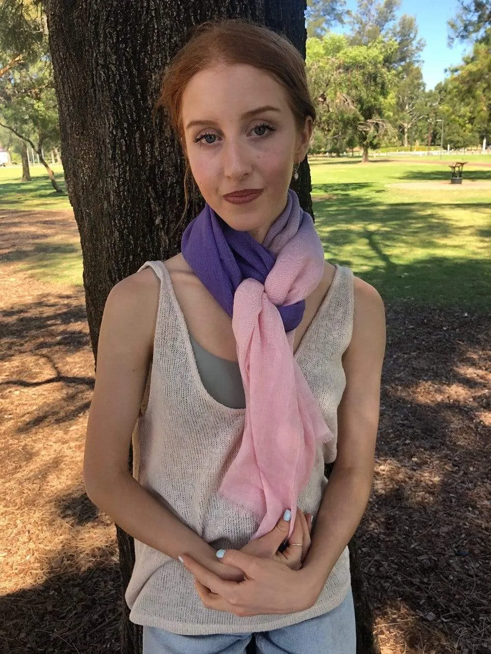 🌸 Linen Cotton Scarf Pink Purple Ombre