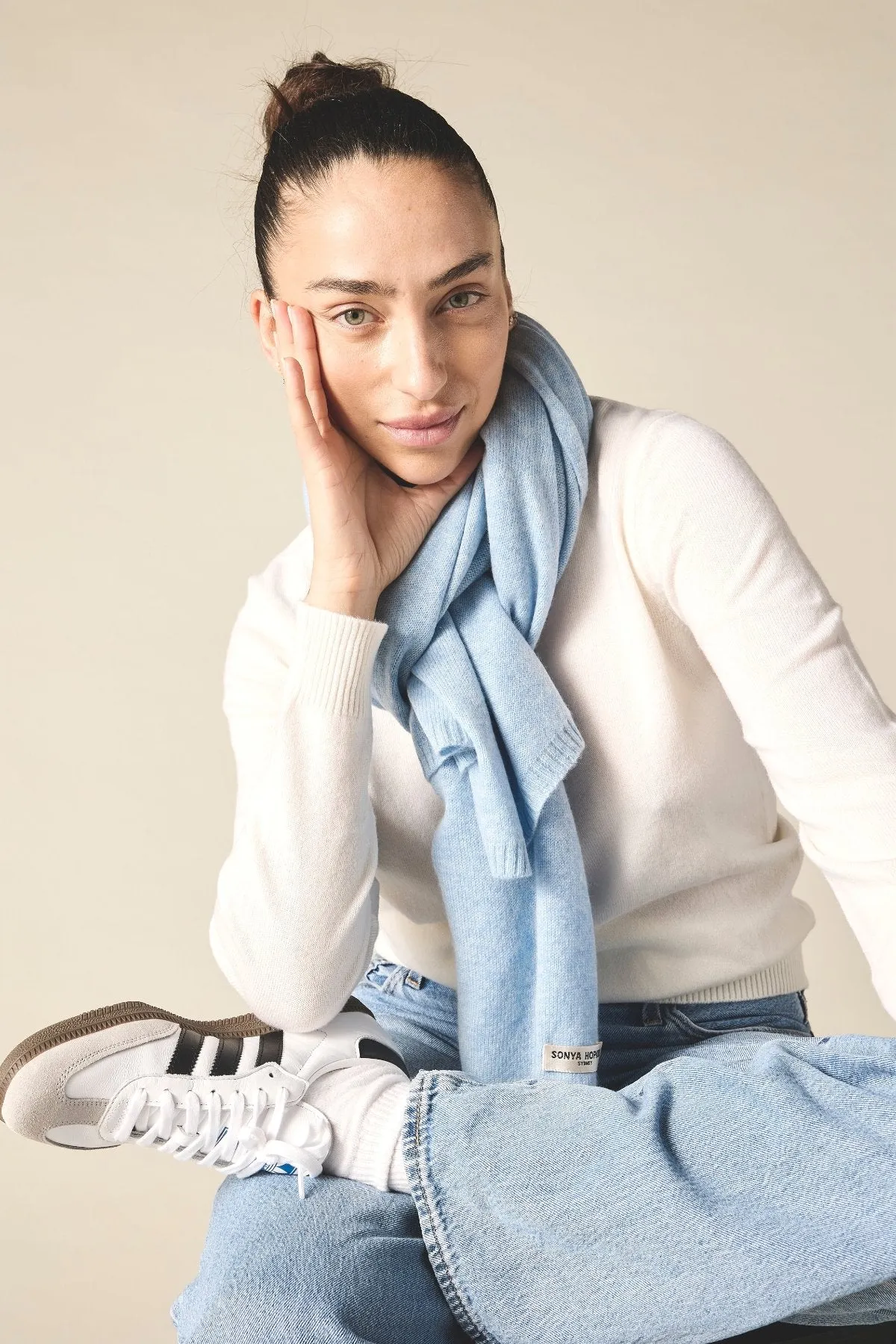 100% Cashmere Scarf in Pale Marle Blue