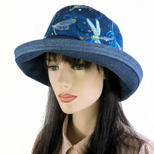 106 Sunblocker UV summer sun hat with large wide brim featuring dragonfly print