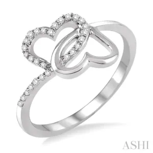 1/10 Ctw Round Cut Diamond Twins Heart Shape Ring in 10K White Gold