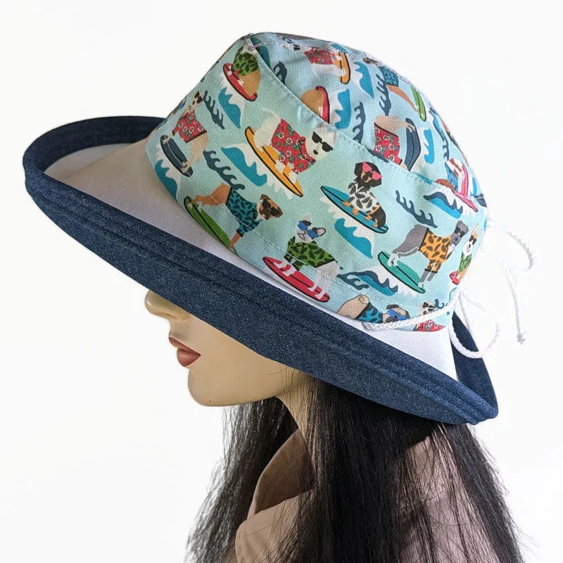 122 Sunblocker UV summer hat sun hat featuring surfing dogs print