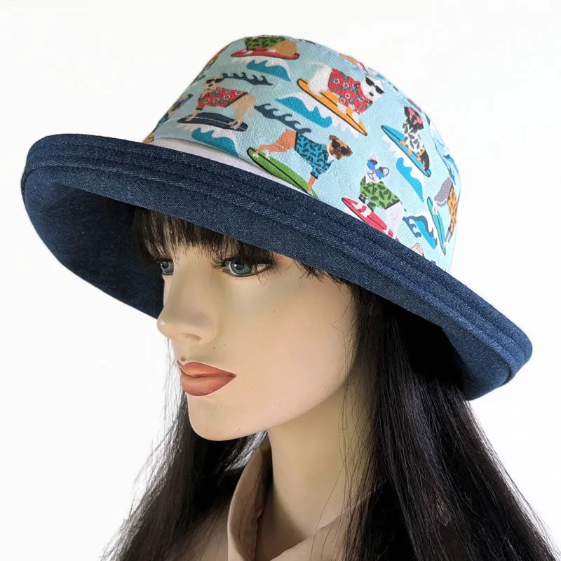 122 Sunblocker UV summer hat sun hat featuring surfing dogs print