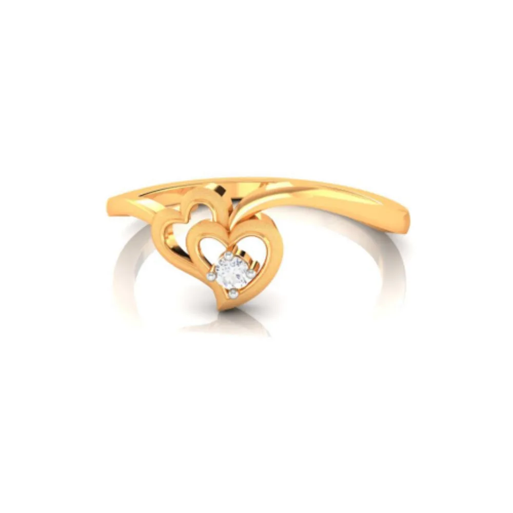 14k Double Hearts Gold And American Diamond Ring