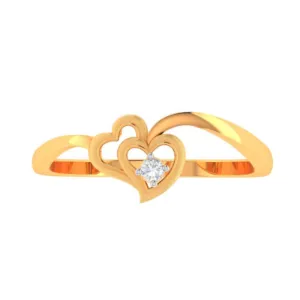 14k Double Hearts Gold And American Diamond Ring