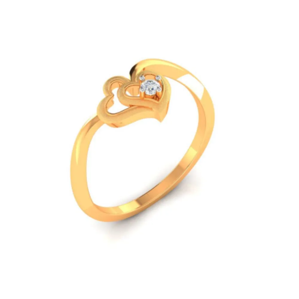 14k Double Hearts Gold And American Diamond Ring