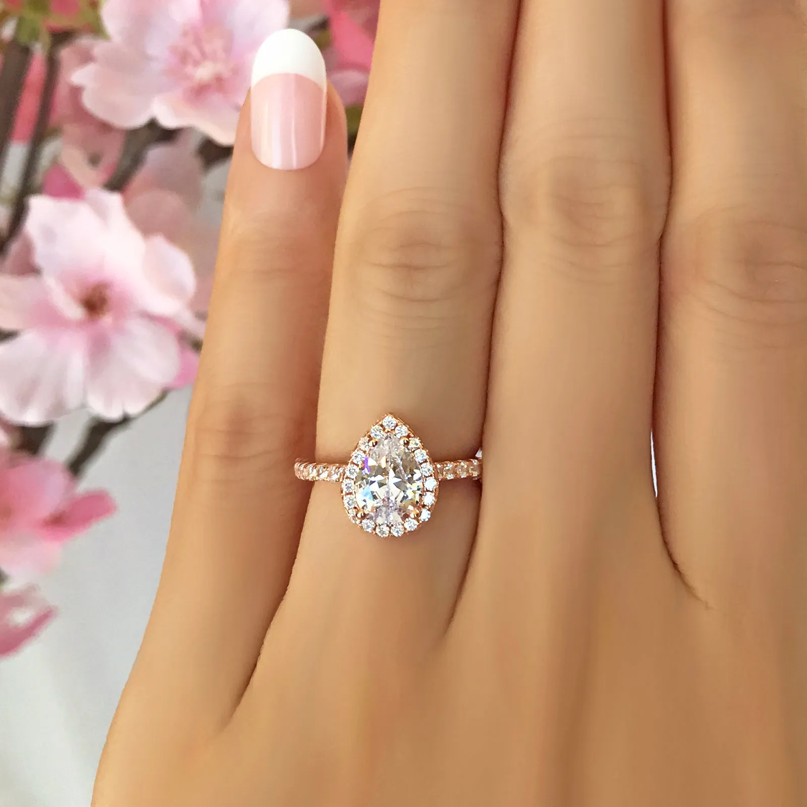 1.5 ctw Pear Halo Ring - Rose GP