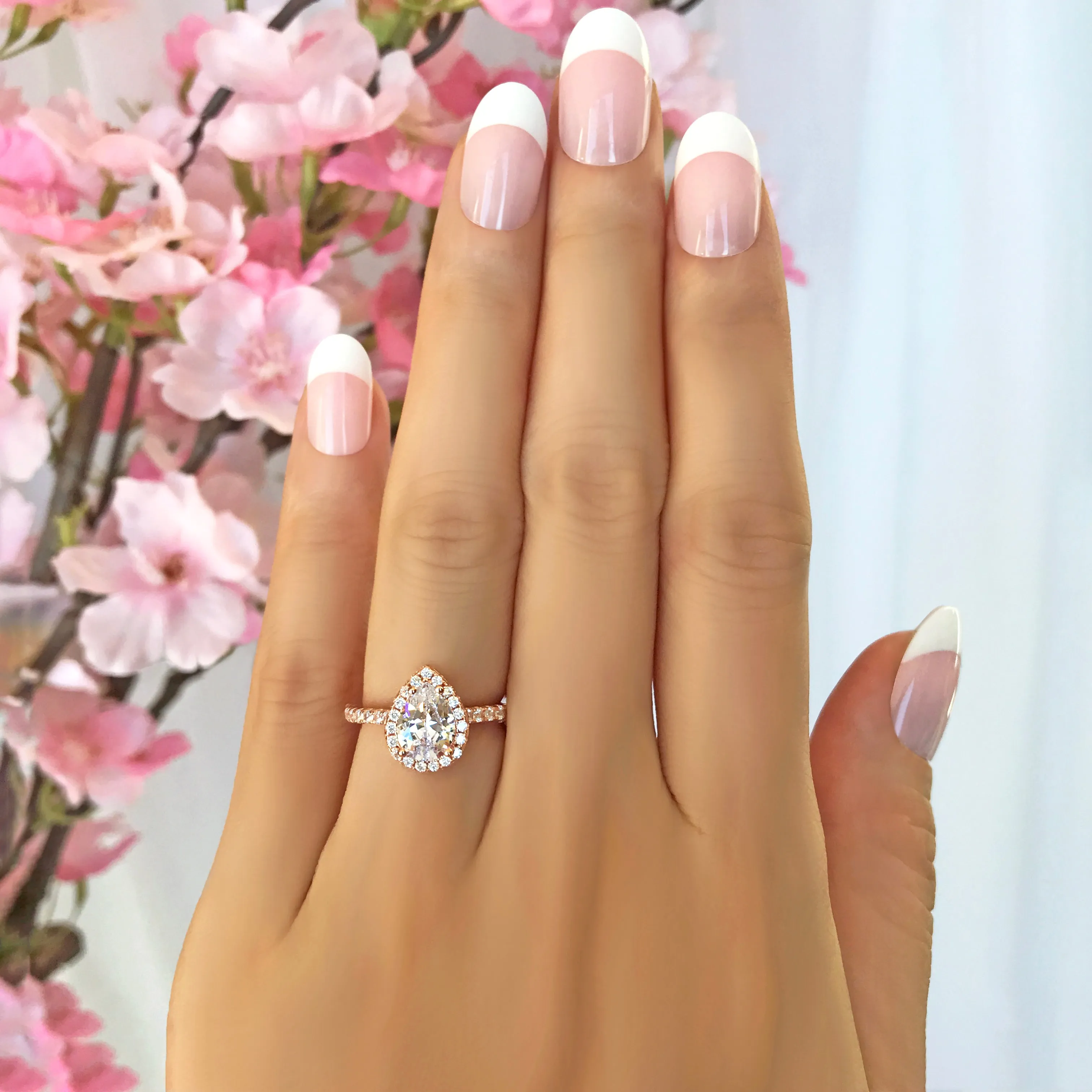 1.5 ctw Pear Halo Ring - Rose GP