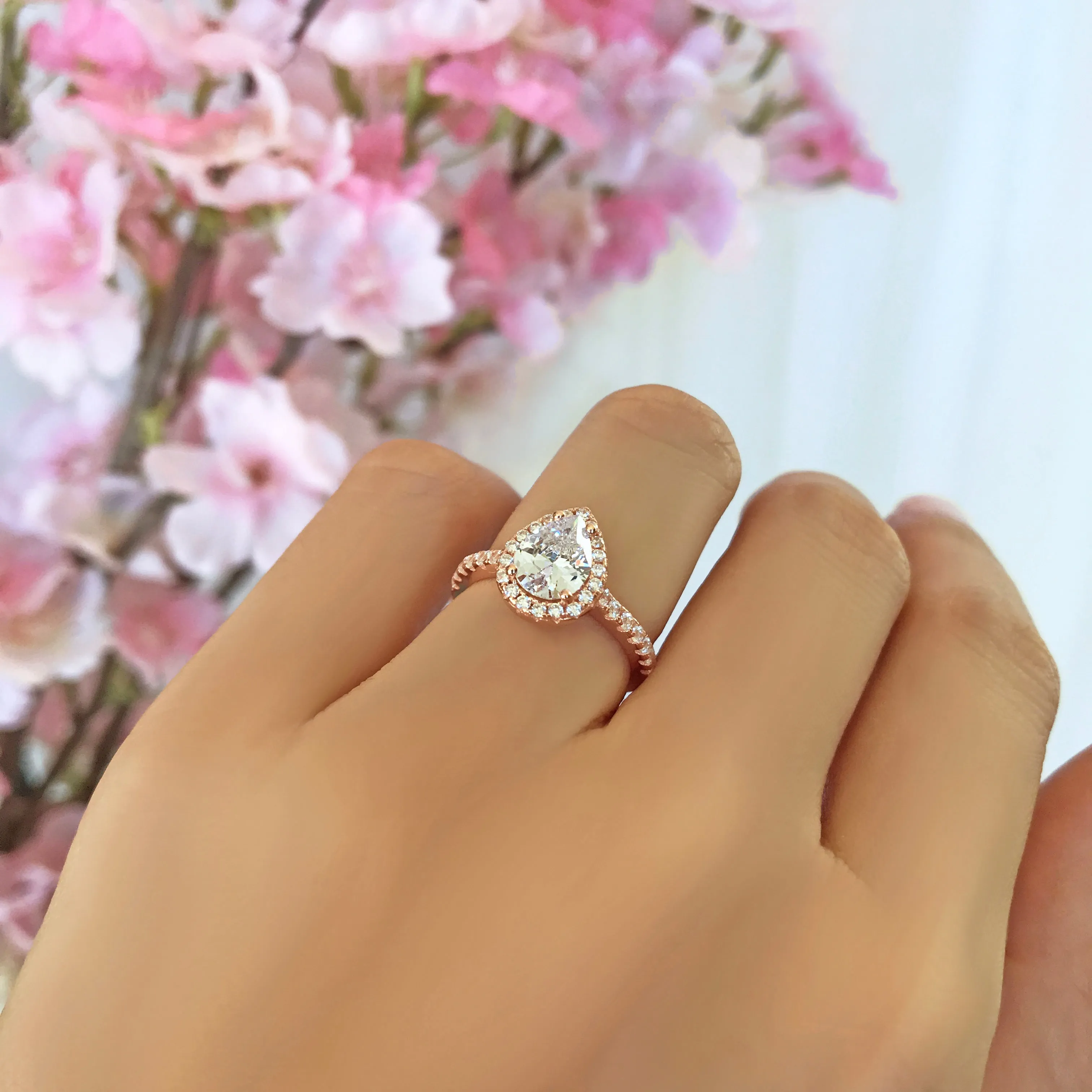 1.5 ctw Pear Halo Ring - Rose GP