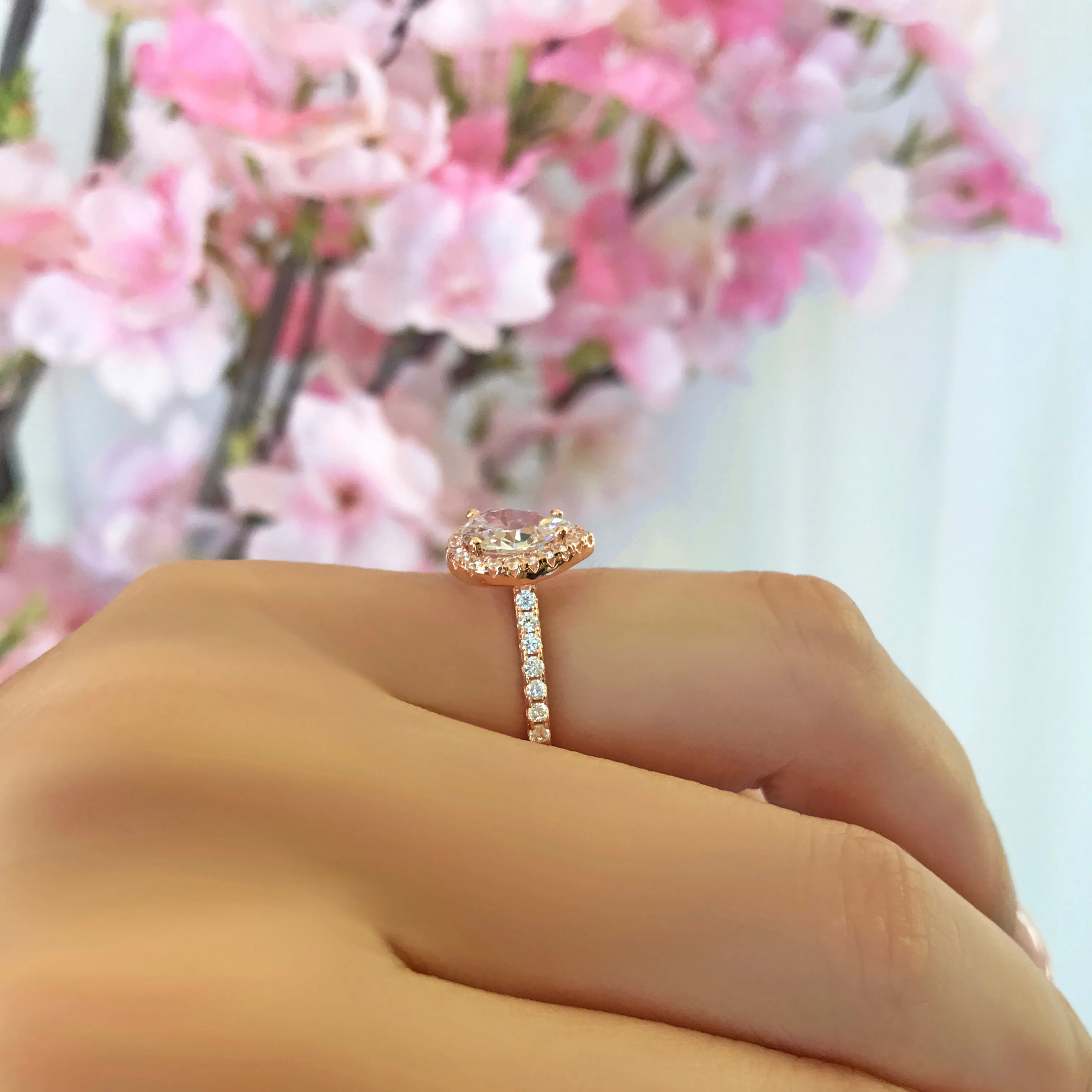 1.5 ctw Pear Halo Ring - Rose GP