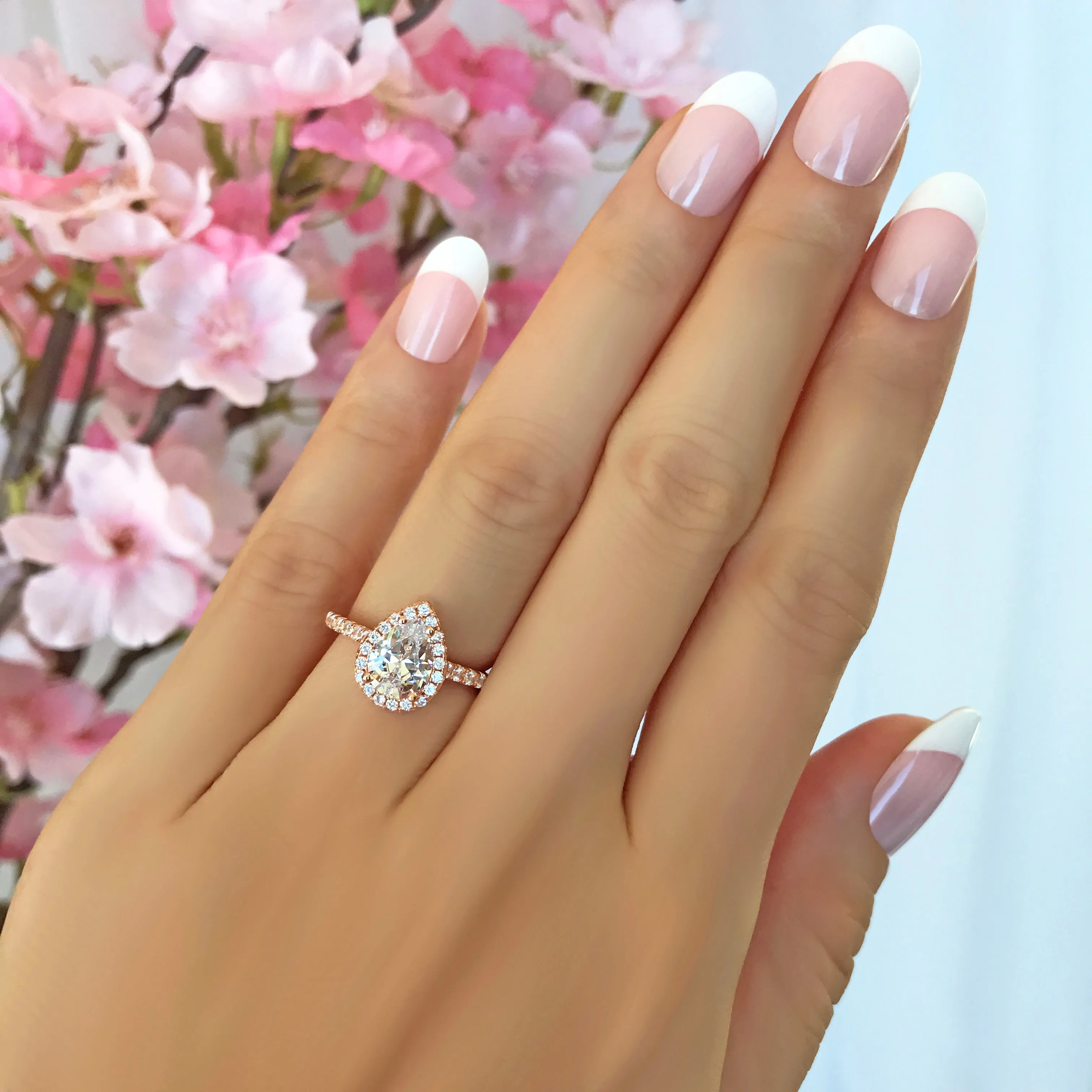 1.5 ctw Pear Halo Ring - Rose GP