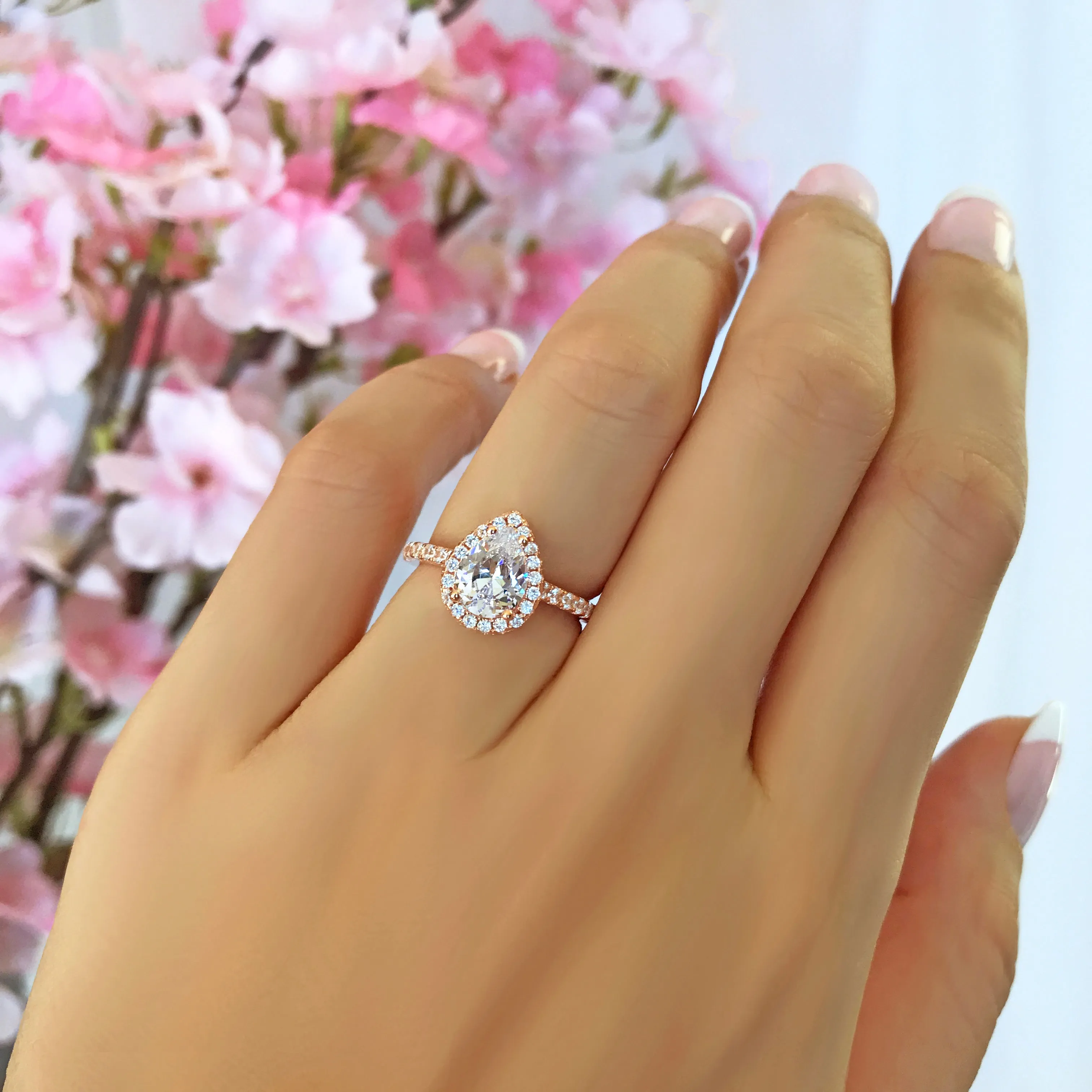 1.5 ctw Pear Halo Ring - Rose GP