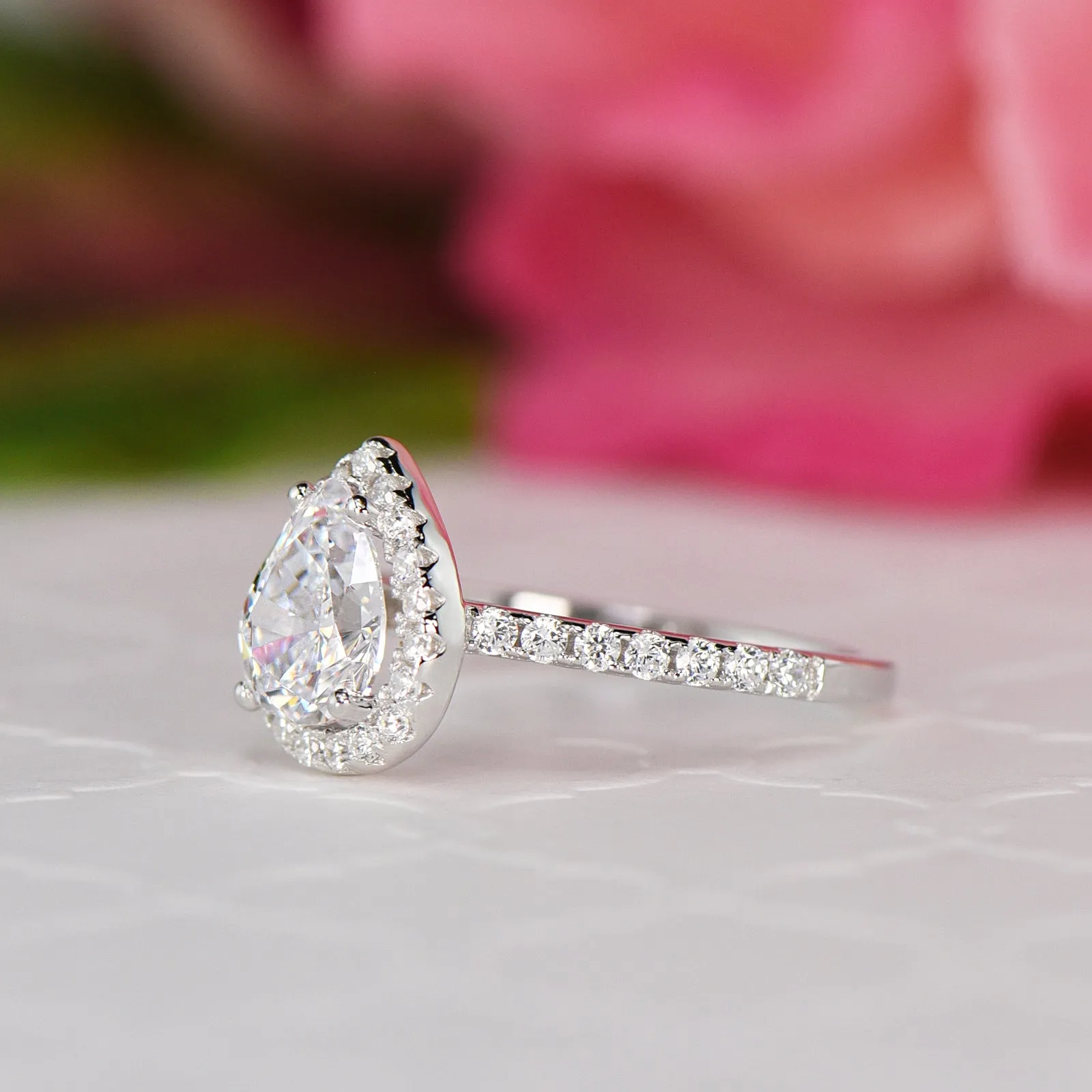 1.5 ctw Pear Halo Ring