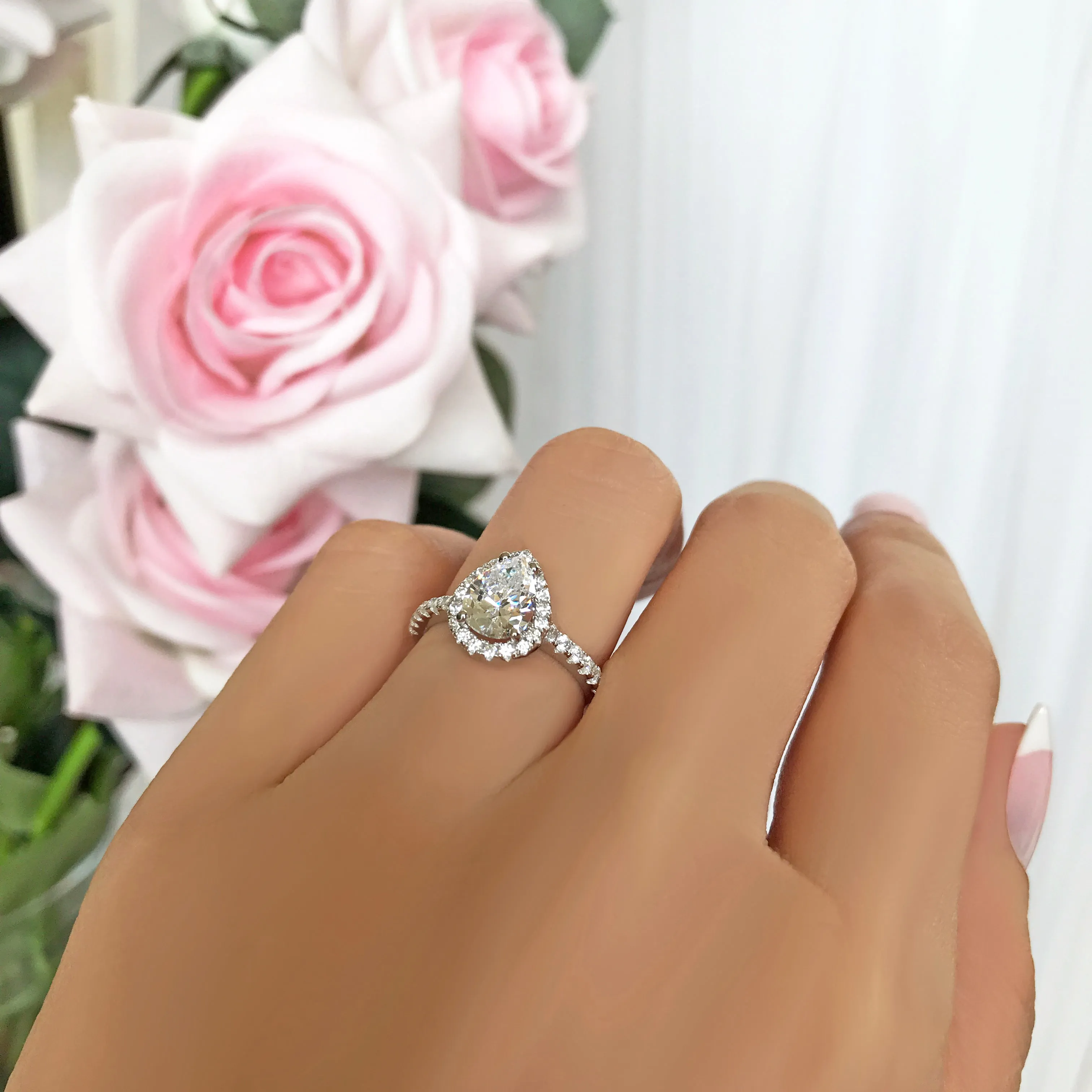 1.5 ctw Pear Halo Ring