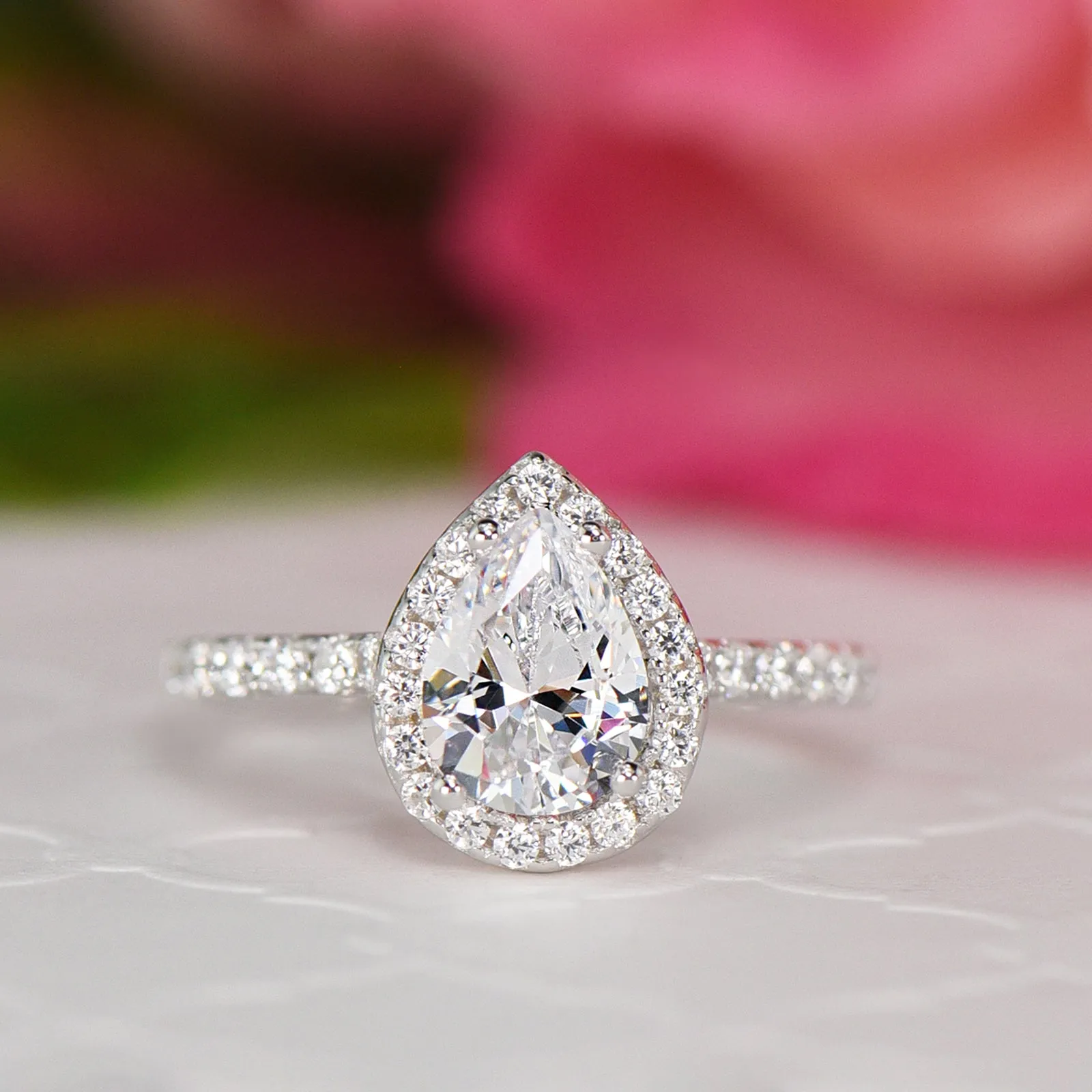 1.5 ctw Pear Halo Ring