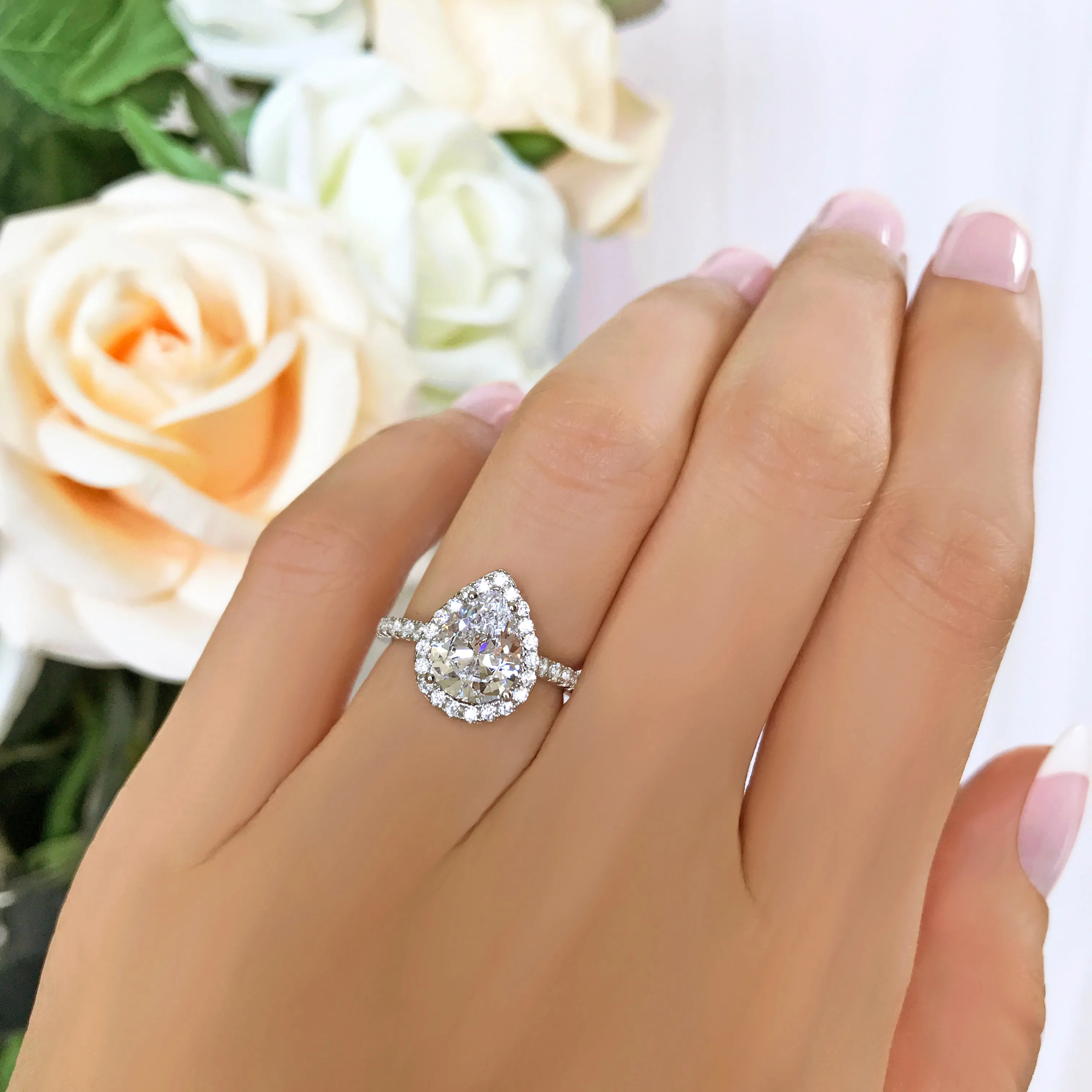 2.5 ctw Pear Halo Ring