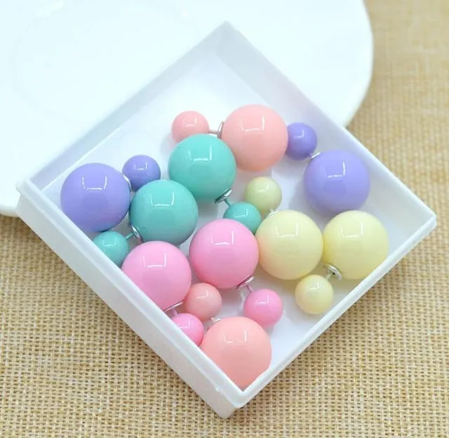 5pair/lot 2016 Fashion Jewelry Women Earrings Double Sided Matte Ball Simulated Pearl Stud Earrings For Women Set Girl Colorful