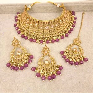 Abha- Antique gold choker necklace - mauve