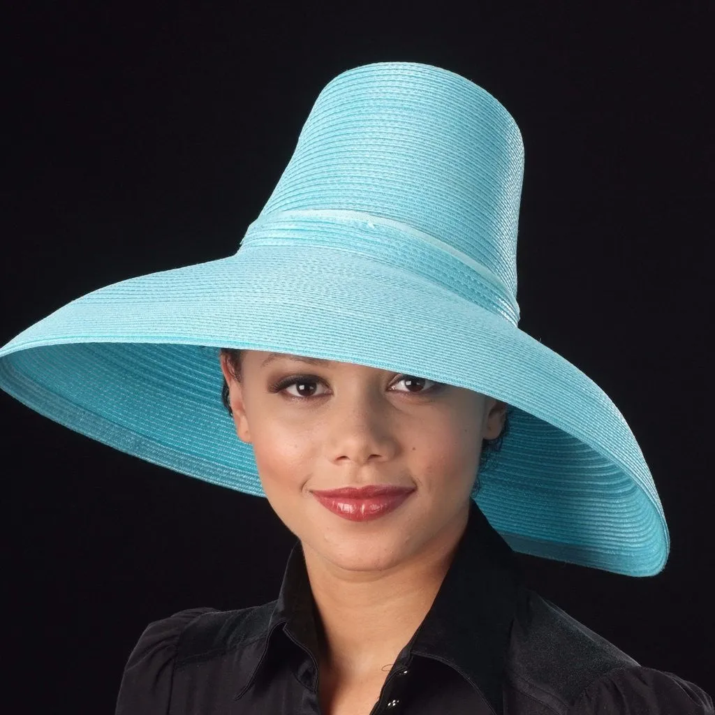 AC7031- Wide brim blue straw ladies hat