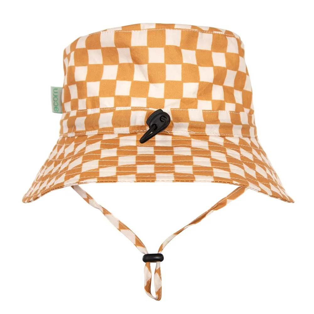 acorn kids: Checkmate Wide Brim Bucket Hat Caramel and Cream