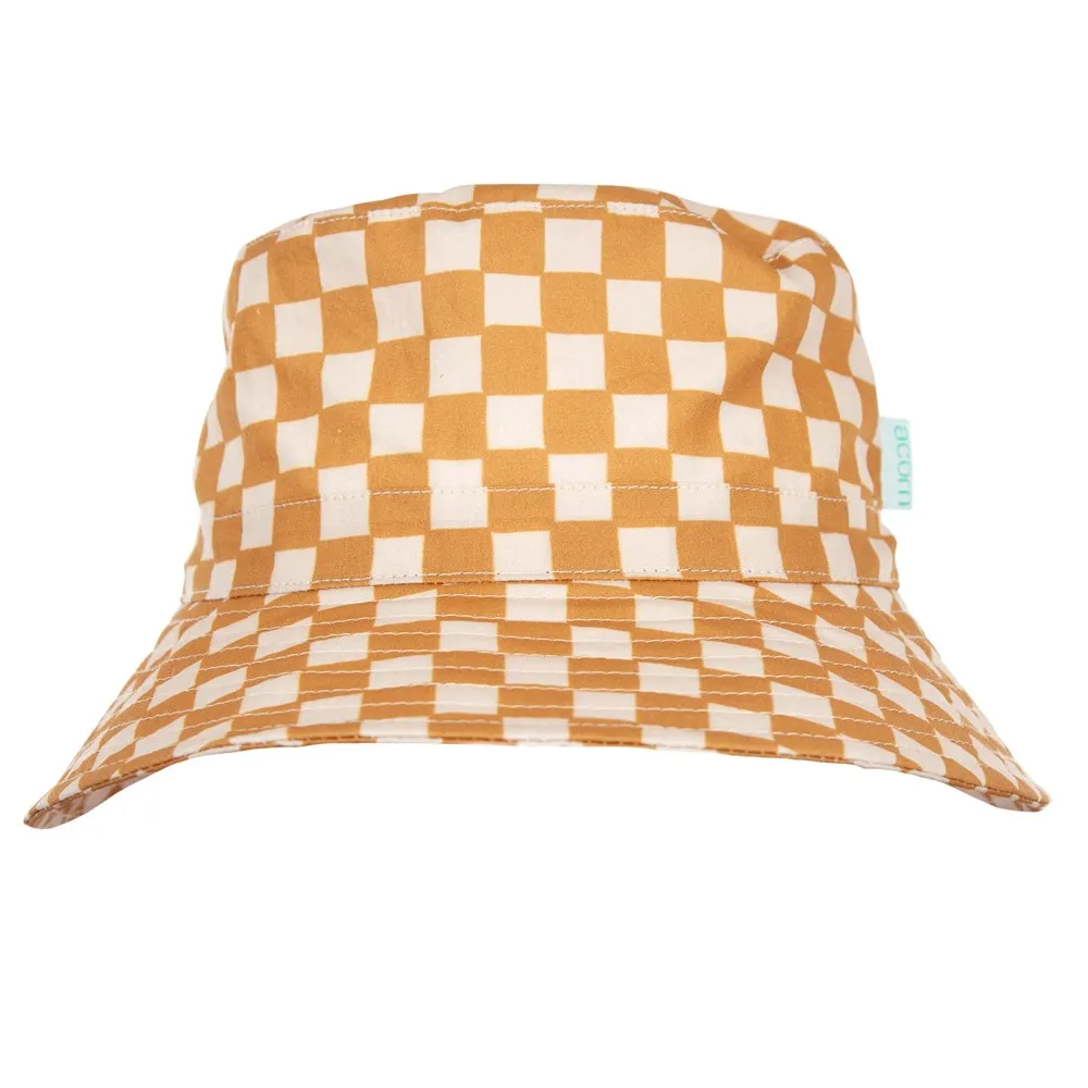 acorn kids: Checkmate Wide Brim Bucket Hat Caramel and Cream