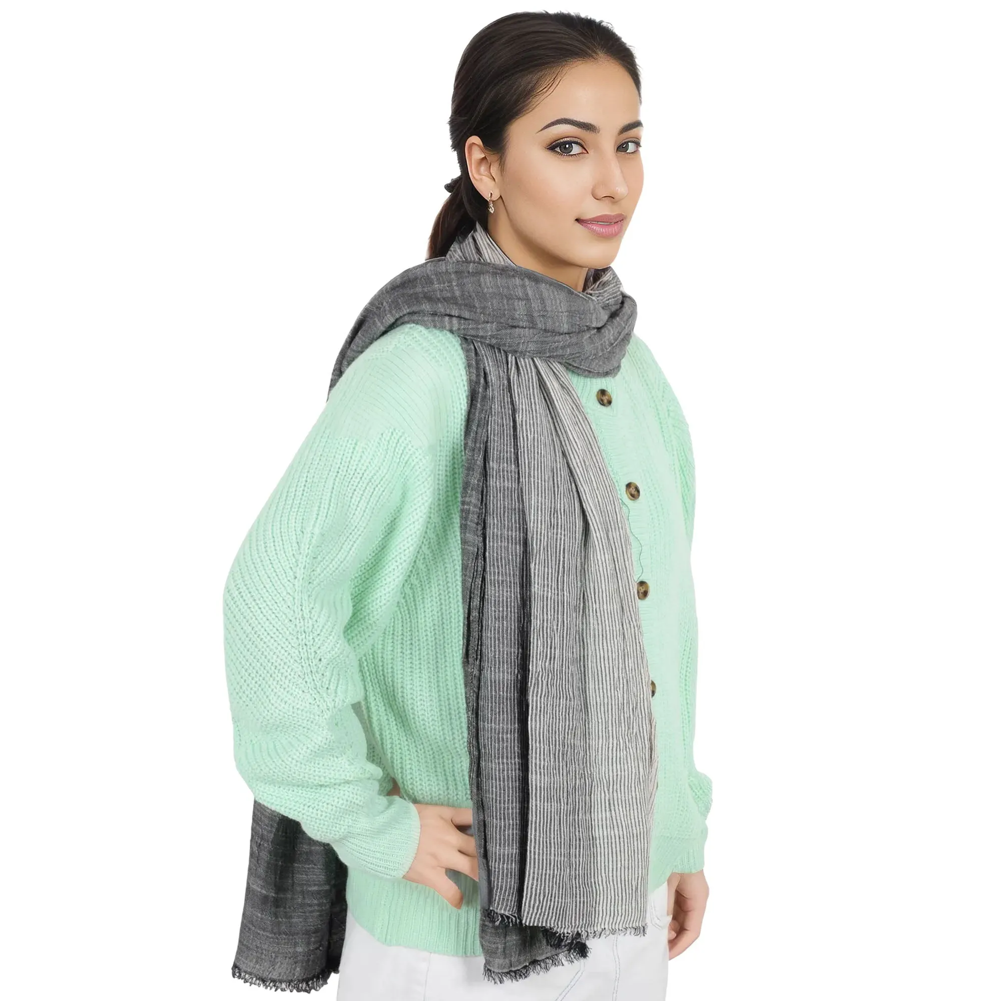 Alilang Lightweight Cotton Linen Scarf Striped Fashion Wrap Shawl for Women Men