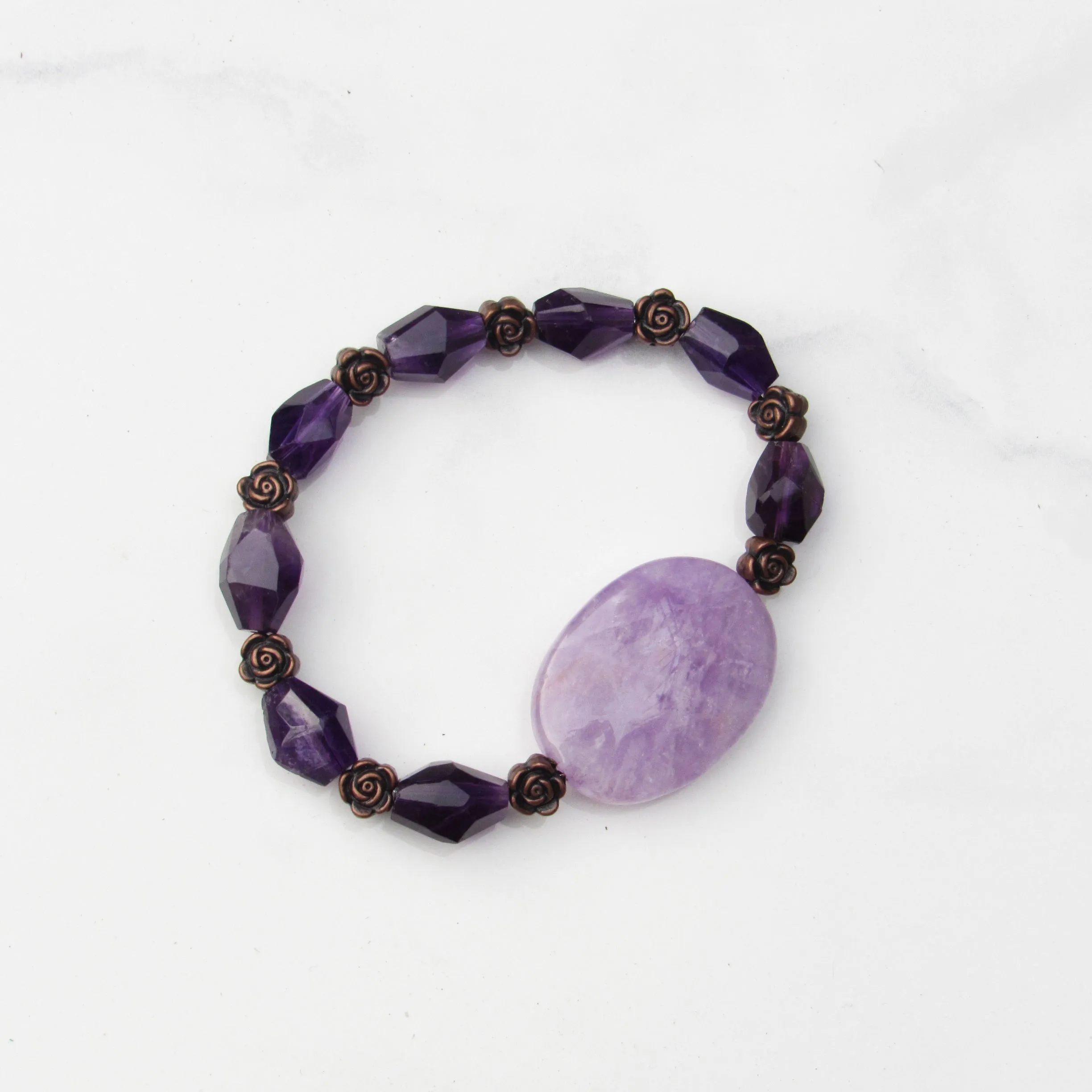 Amethyst gemstone and Copper Rose bracelet