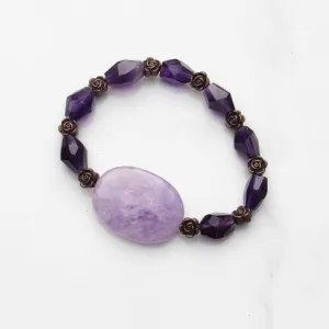 Amethyst gemstone and Copper Rose bracelet