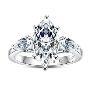 AnuClub 4.6ct Moissanite 3 Stone Engagement Rings D Color VVS1 Round Cut 18K White Gold Plated 925 Sterling Silver Anniversary Wedding Promise Ring, Christmas Gift for Women 10