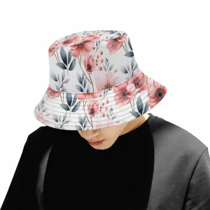 Apricot and Grey Floral  Unisex Summer Single-Layer Bucket Hat