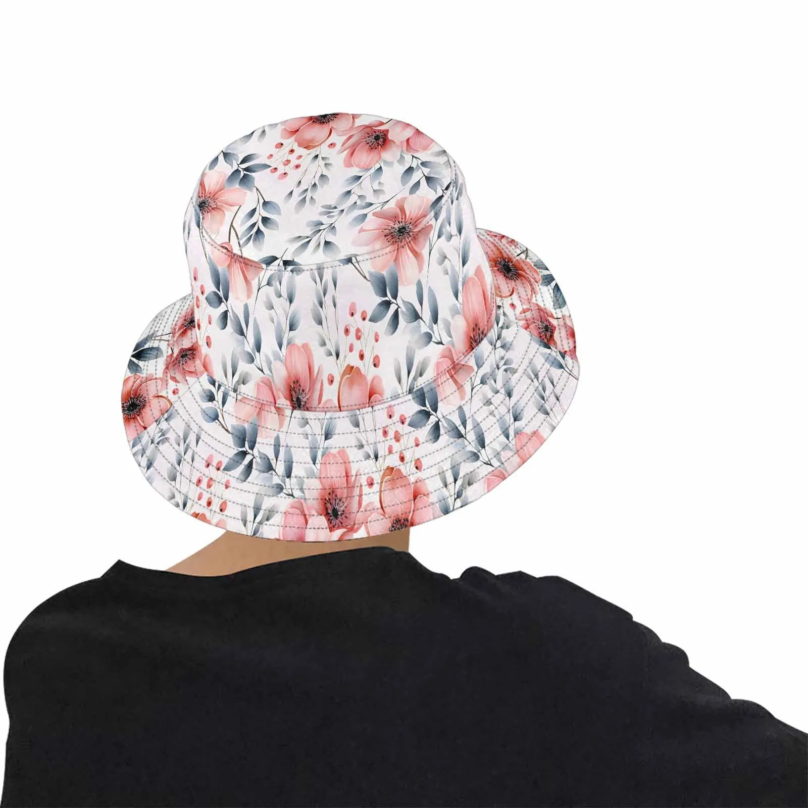 Apricot and Grey Floral  Unisex Summer Single-Layer Bucket Hat