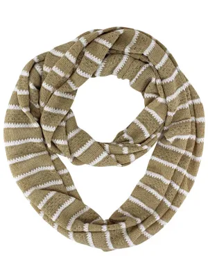 Beige & White Stripe Cotton Knit Lightweight Circle Infinity Scarf