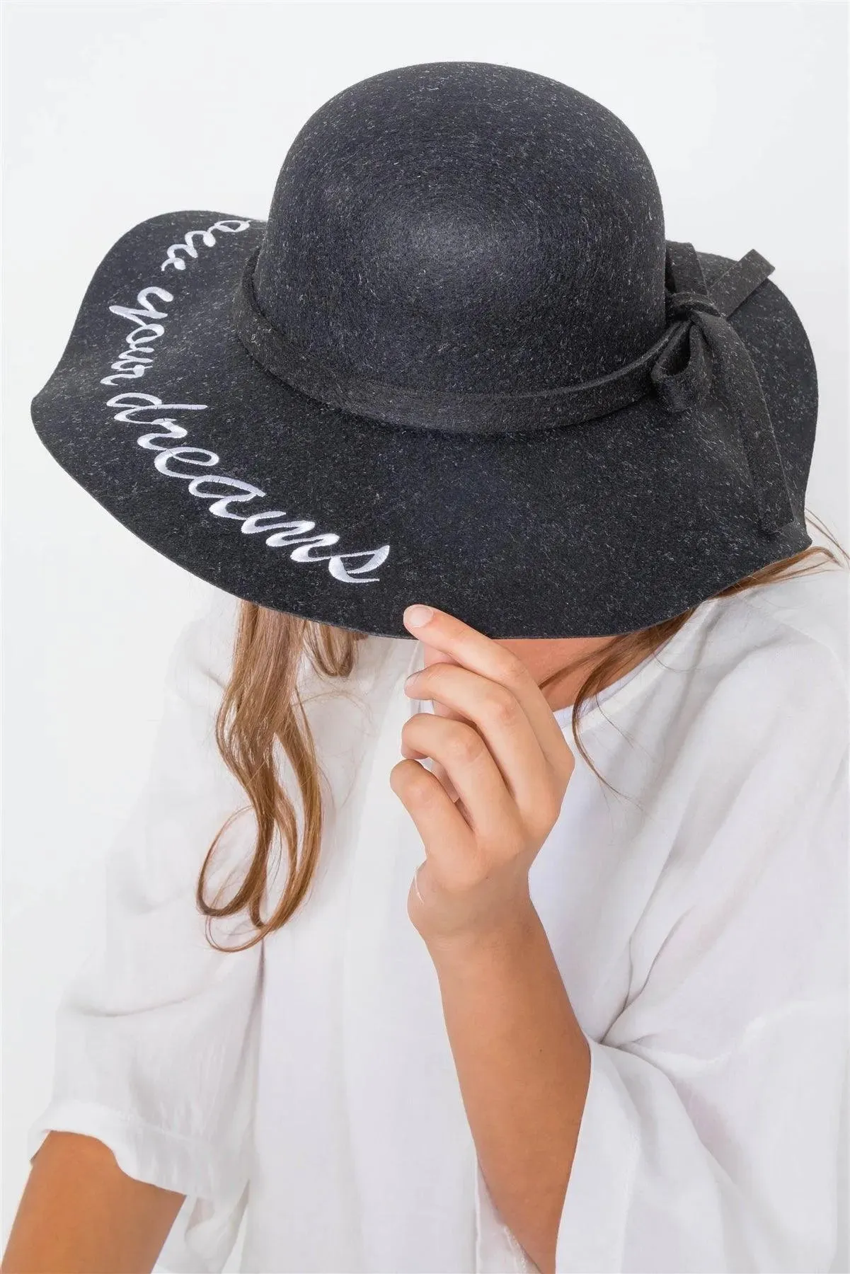 Black Follow Your Dreams Graphic Wide Brim Hat /3 Pieces