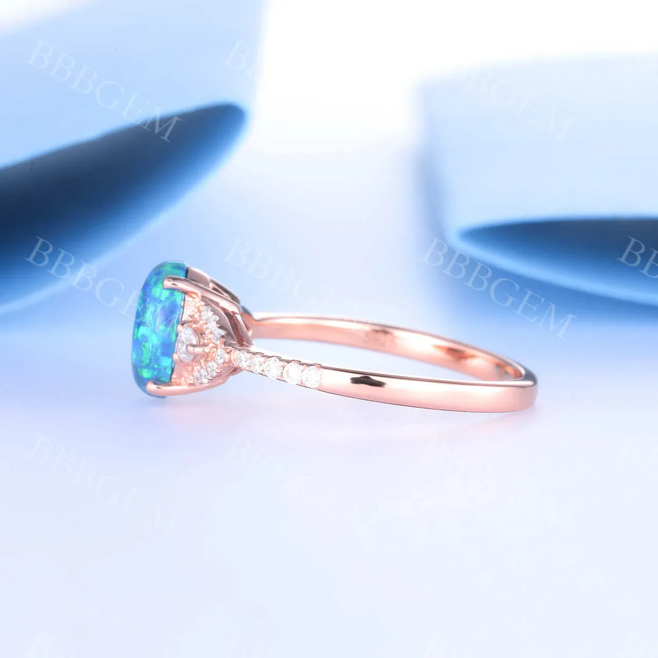 Black Opal Engagement Ring Diamond Wedding Ring 6x8mm Oval Birthstone Ring