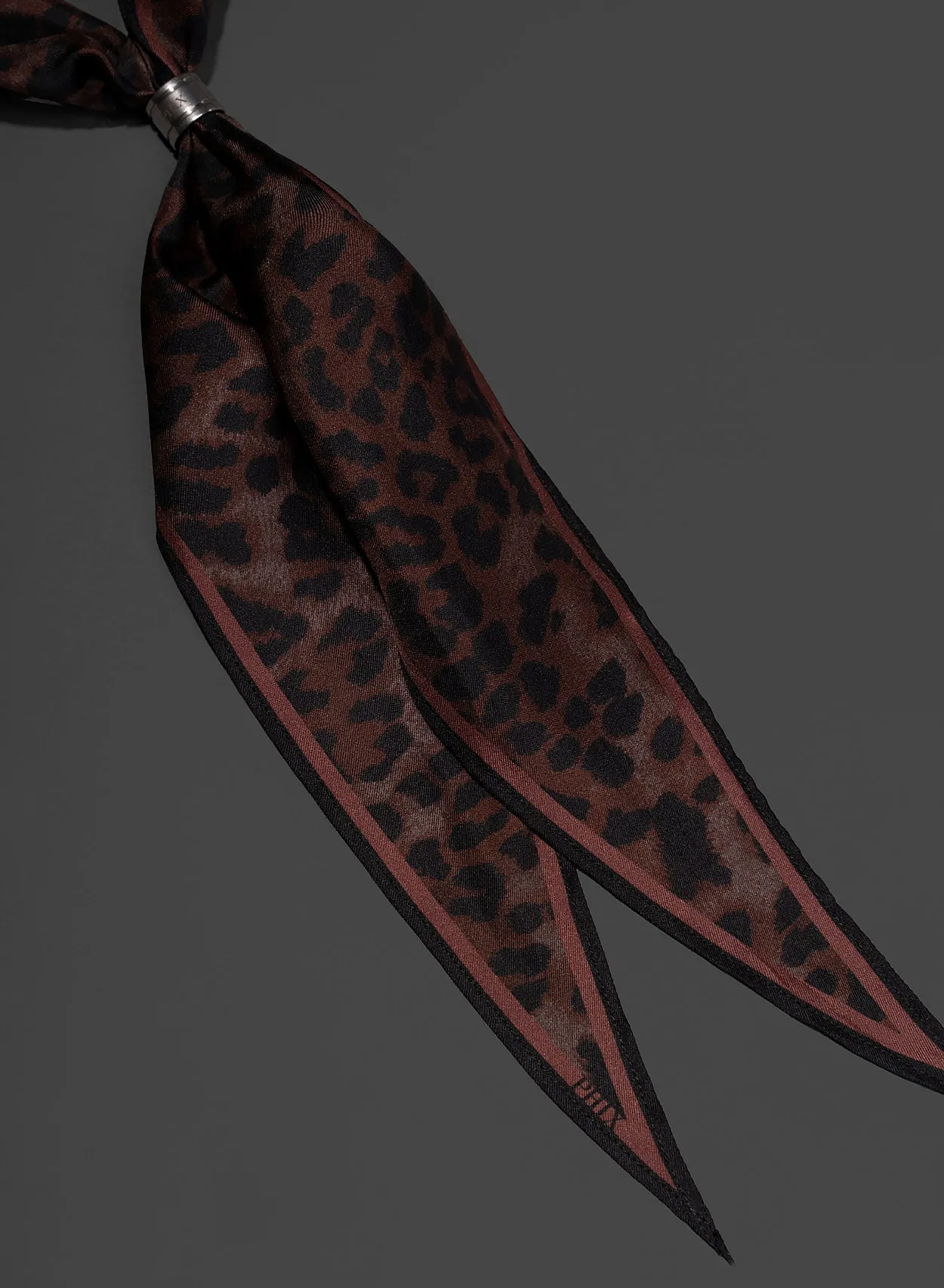 Black Silk Satin Leopard Ring Scarf