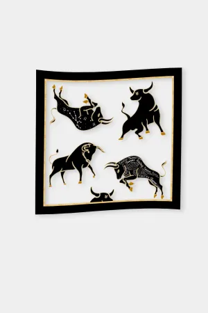 Black Taurus Zodiac Print Scarves