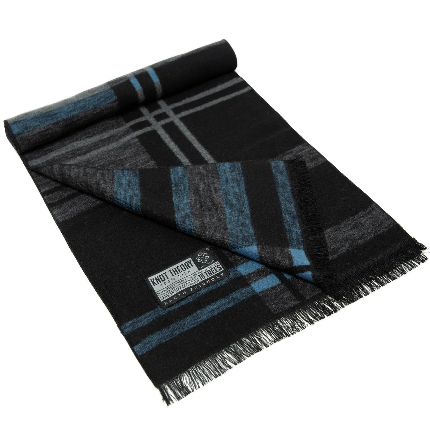 Blue Grey Tartan Eco Scarf - Softer than Cashmere 100% Silk