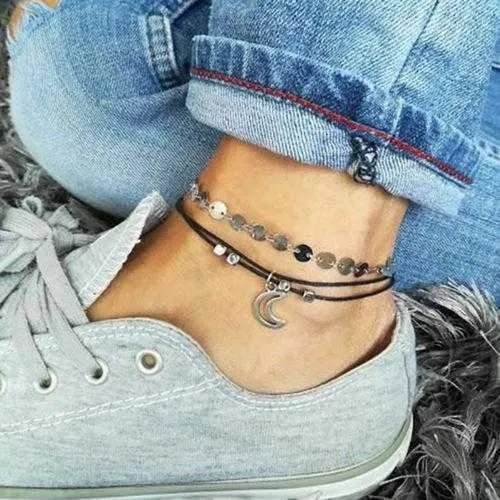 Boho 2pc Moon Beaded Anklet Ankle Bracelet