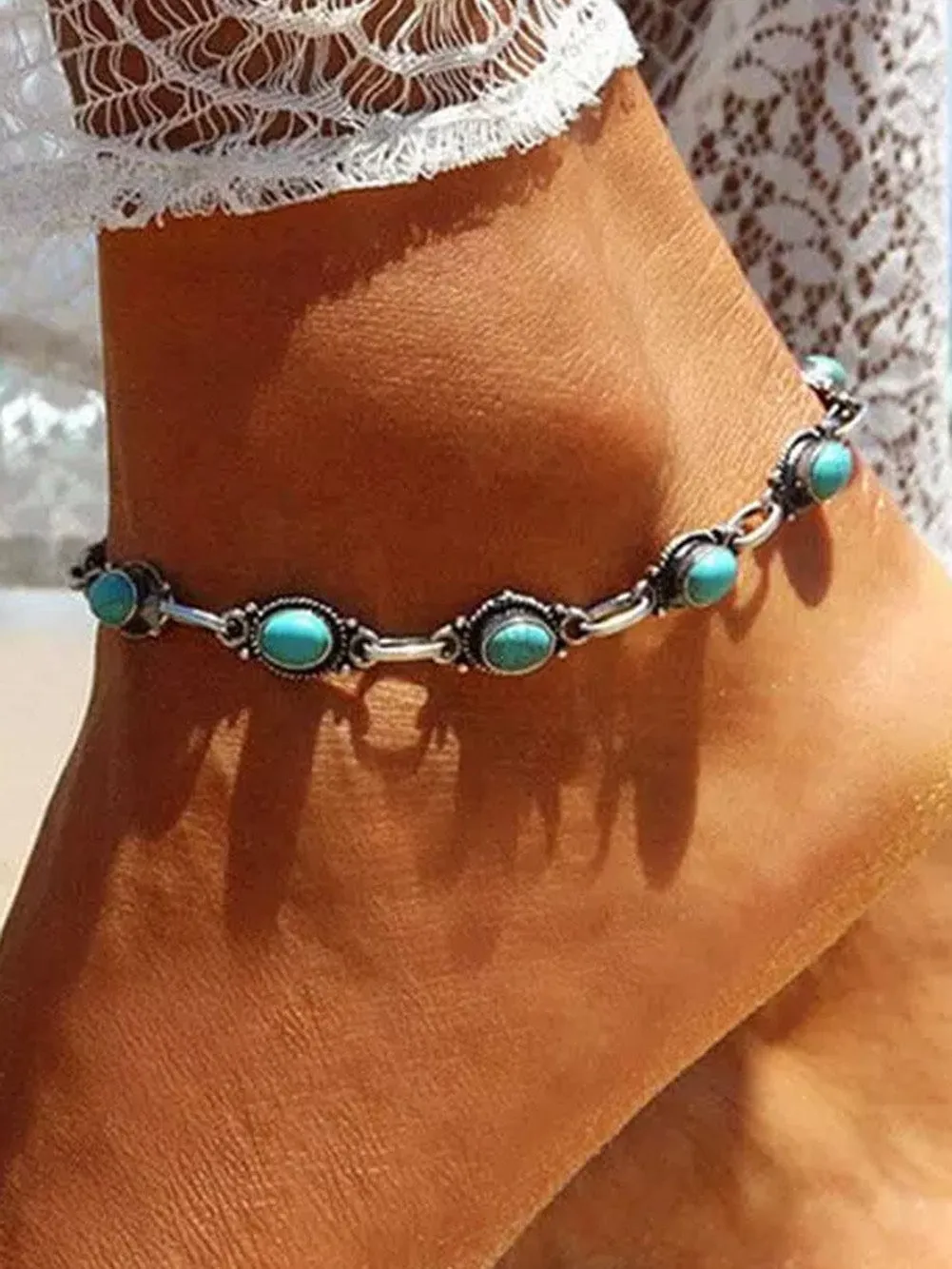 Boho Chic Turquoise Adjustable Anklet