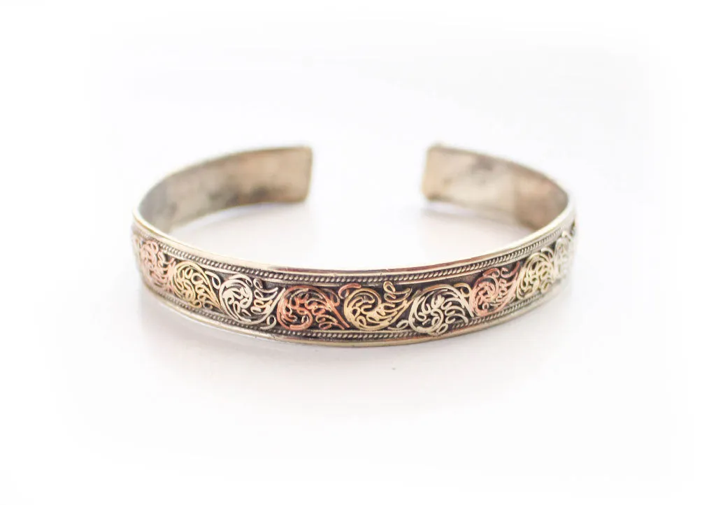 Brass and Copper Filigree Carving Handmade Unisex Bracelet