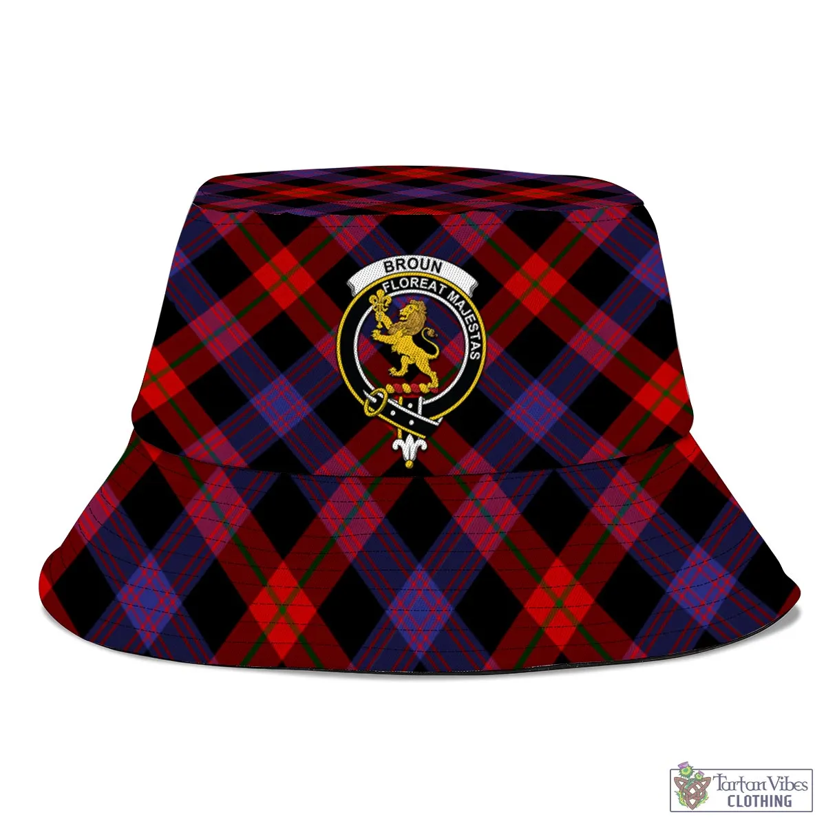 Broun Modern Tartan Bucket Hat with Family Crest