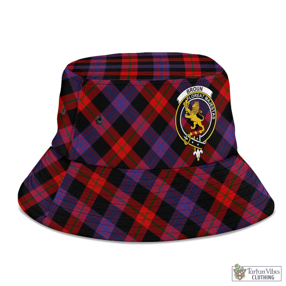 Broun Modern Tartan Bucket Hat with Family Crest