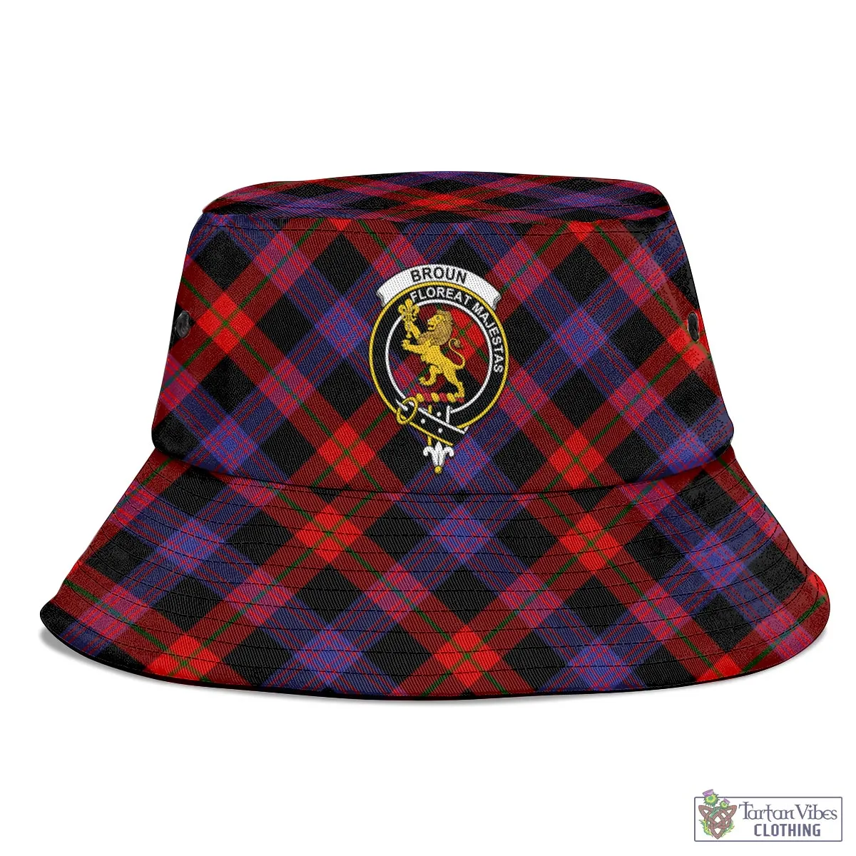 Broun Modern Tartan Bucket Hat with Family Crest