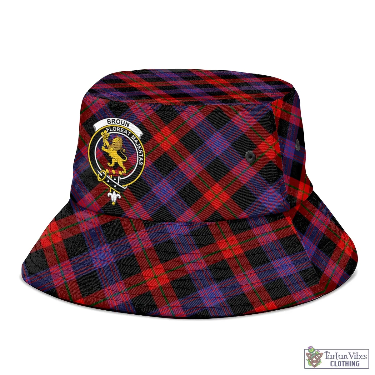 Broun Modern Tartan Bucket Hat with Family Crest