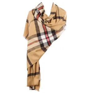 Brushed Tartan Cotton Scarf Thomson Camel