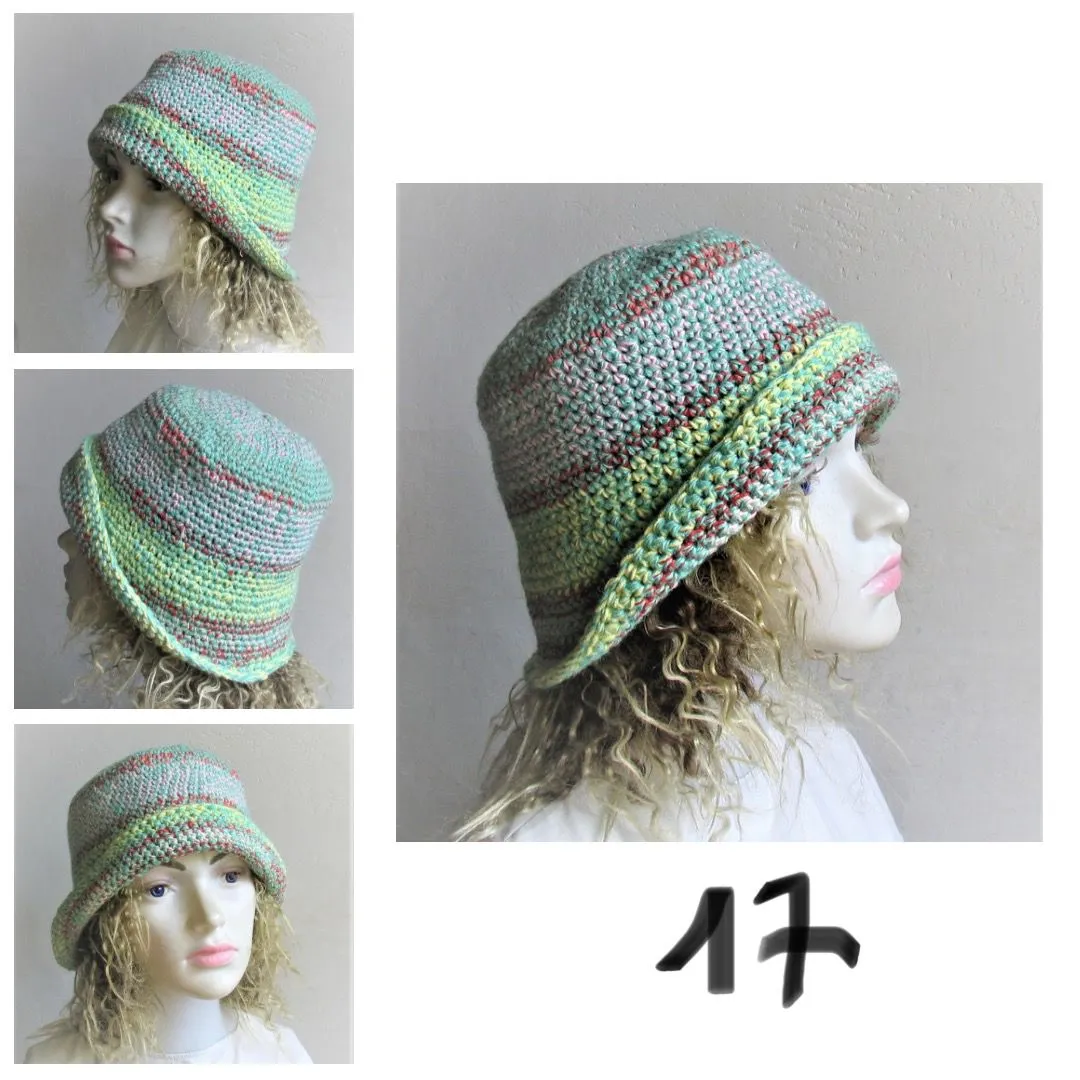 Bucket Hat Crochet Women Man Bucket Hat Unisex Fisherman Hat Festival Hat Rustic Brim Hat Cotton Multicolor Hat OOAK Ready to Ship #4