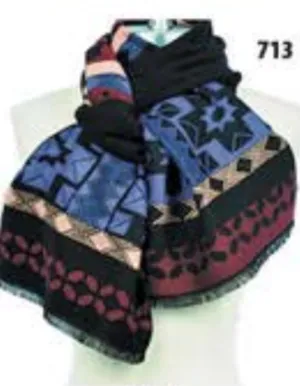 Cashmere Scarf MSC 713 Black/Wine/Gold/Blue Print