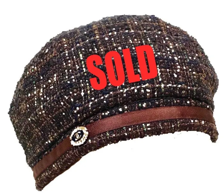 Chanel Fantasy Tweed Brown Multicolor Beret Hat Sz 57