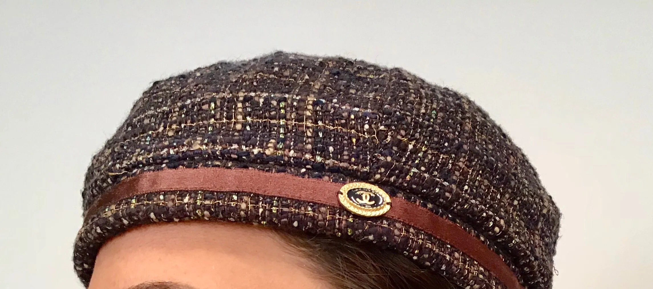 Chanel Fantasy Tweed Brown Multicolor Beret Hat Sz 57