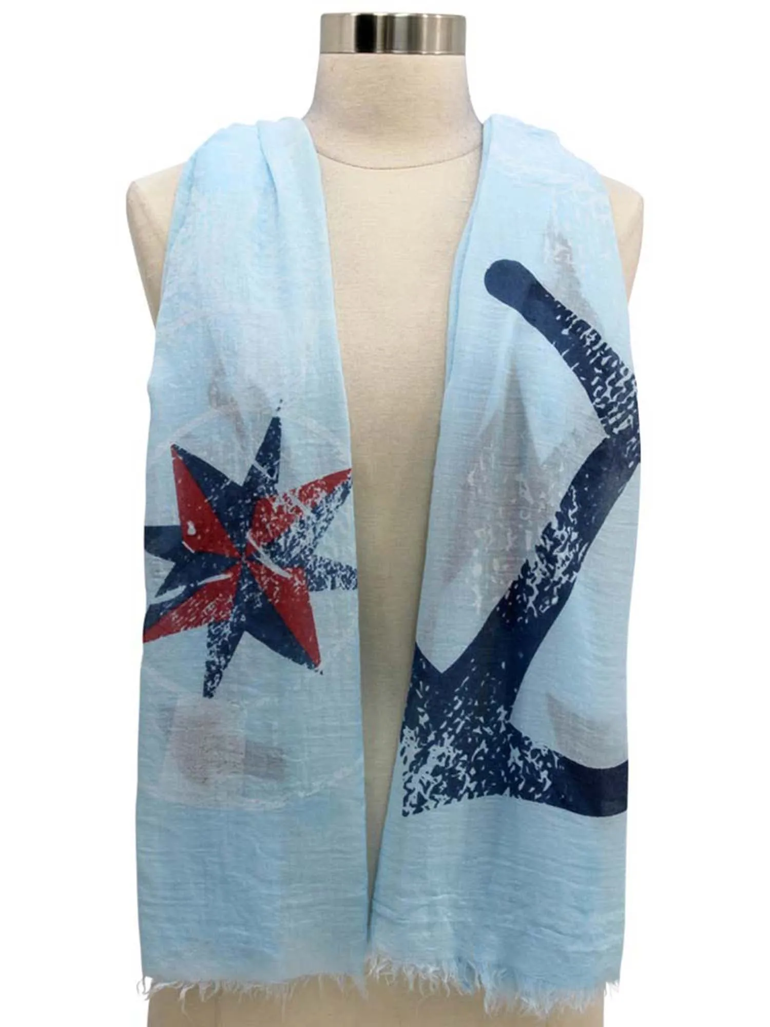 Colorful Anchor & Compass Print Lightweight Scarf