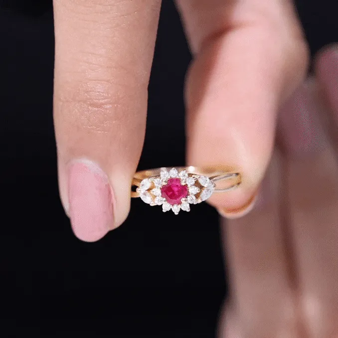 Created Ruby and Moissanite Flower Engagement Ring in Split Shank